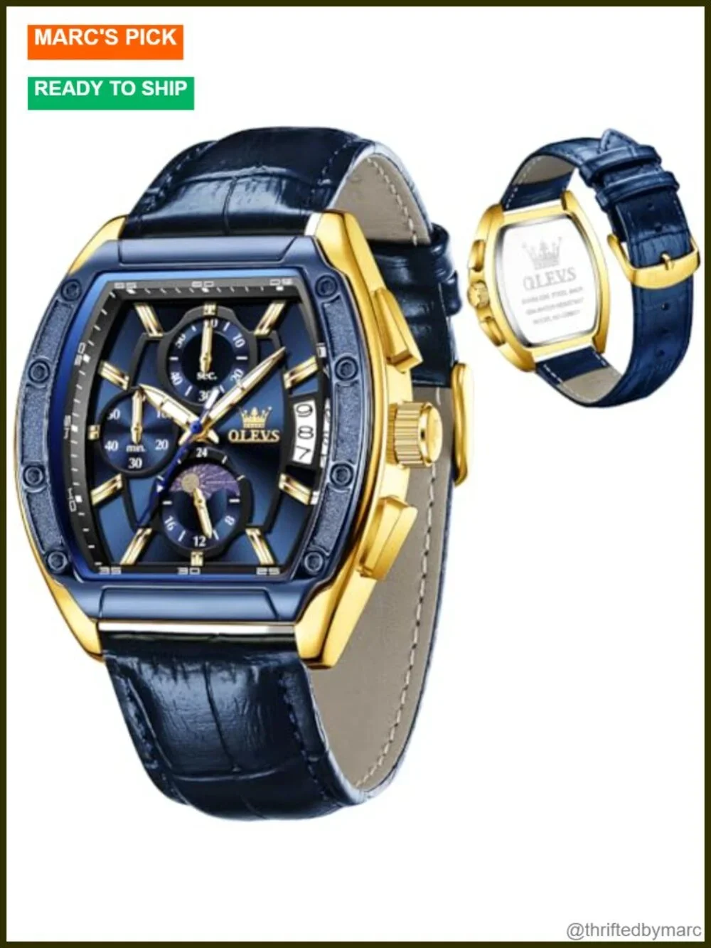Quartz Chronograph Square Dress Watch Stainless Steel or Leather Waterproof
